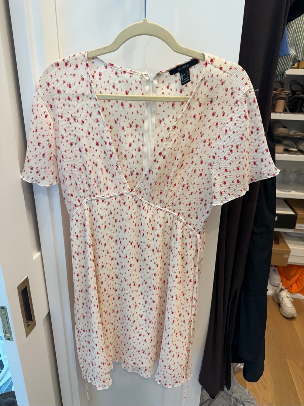 Forever 21 White Mini Dress with Red Floral Print